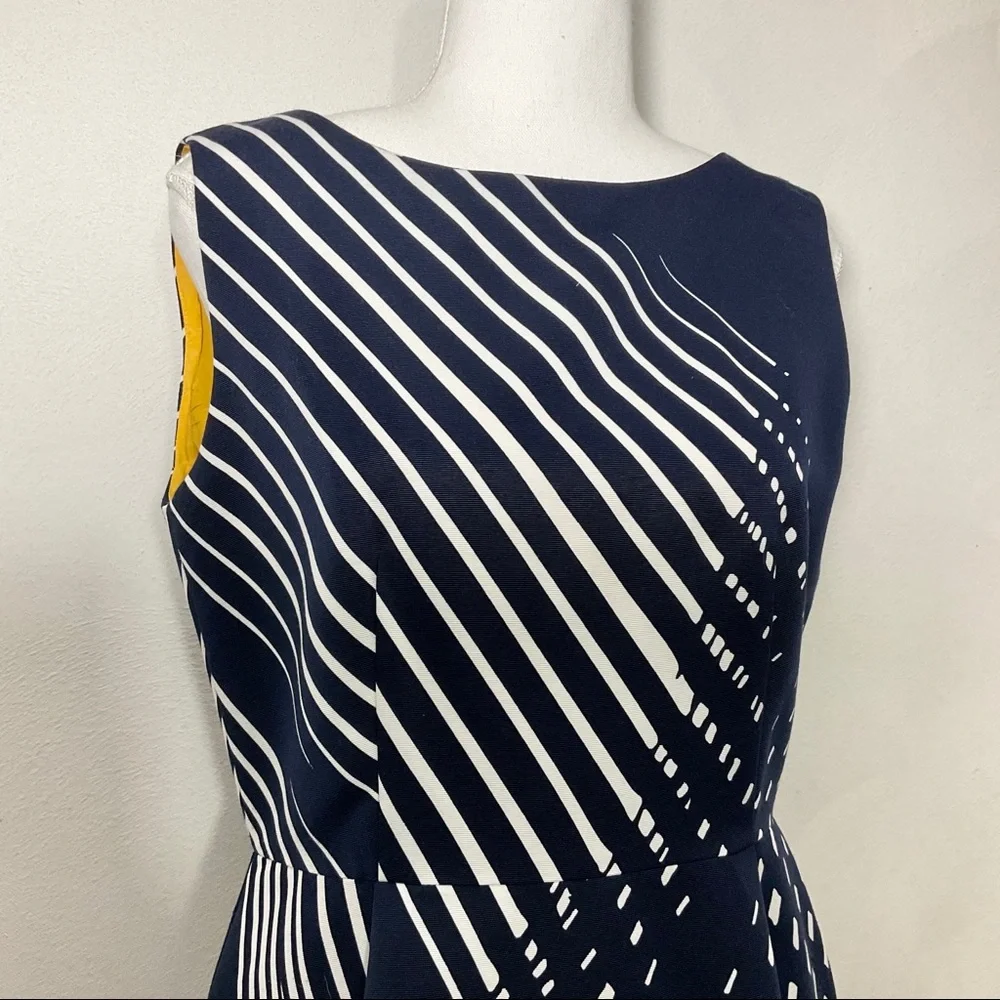 Chetta B Sunhee Navy Shift Nautical Career Satin Lined V-back Dress Size 4 - Picture 2 of 8
